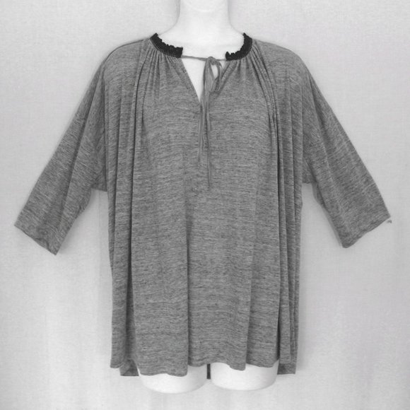 Undiscovered Eye Gray Linen Stretch Oversized Peasant Tunic Top S - Picture 2 of 4